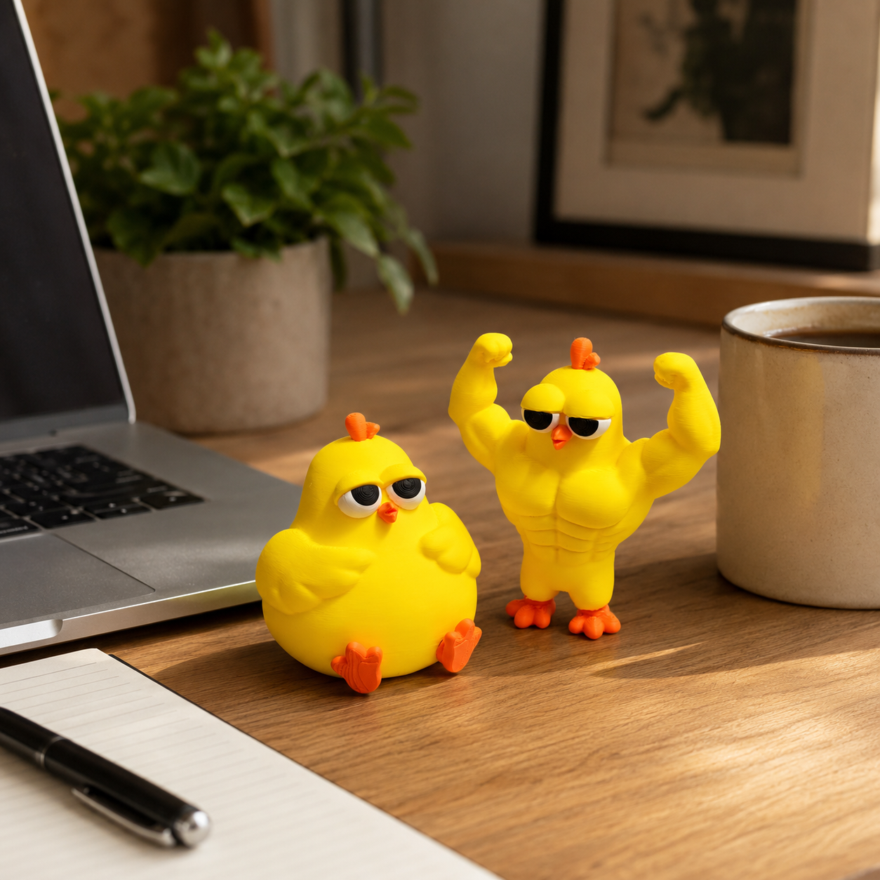 Funny Buff & Chubby Chicken Figurines Set