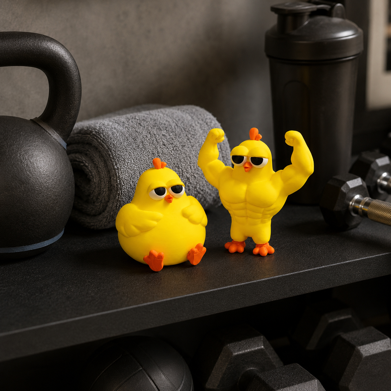 Funny Buff & Chubby Chicken Figurines Set