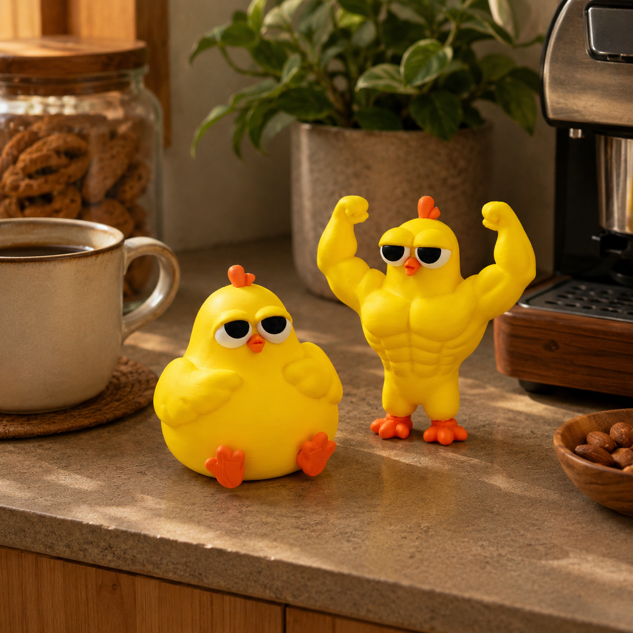 Funny Buff & Chubby Chicken Figurines Set