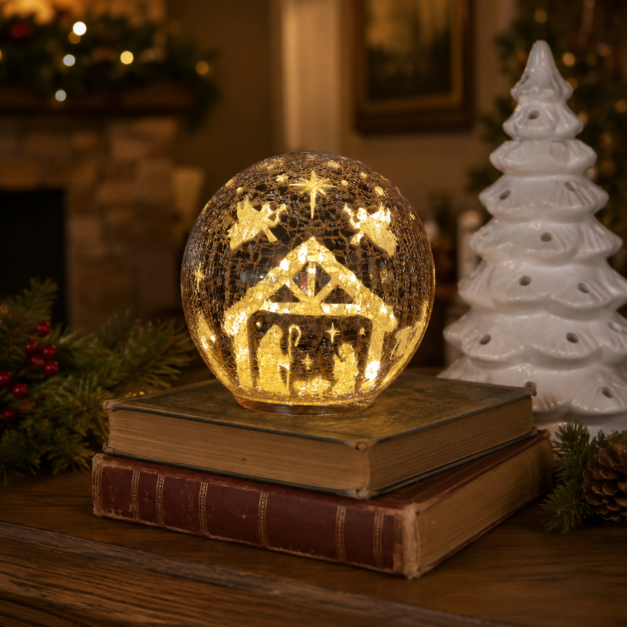 Lighted Crackle Glass Globe