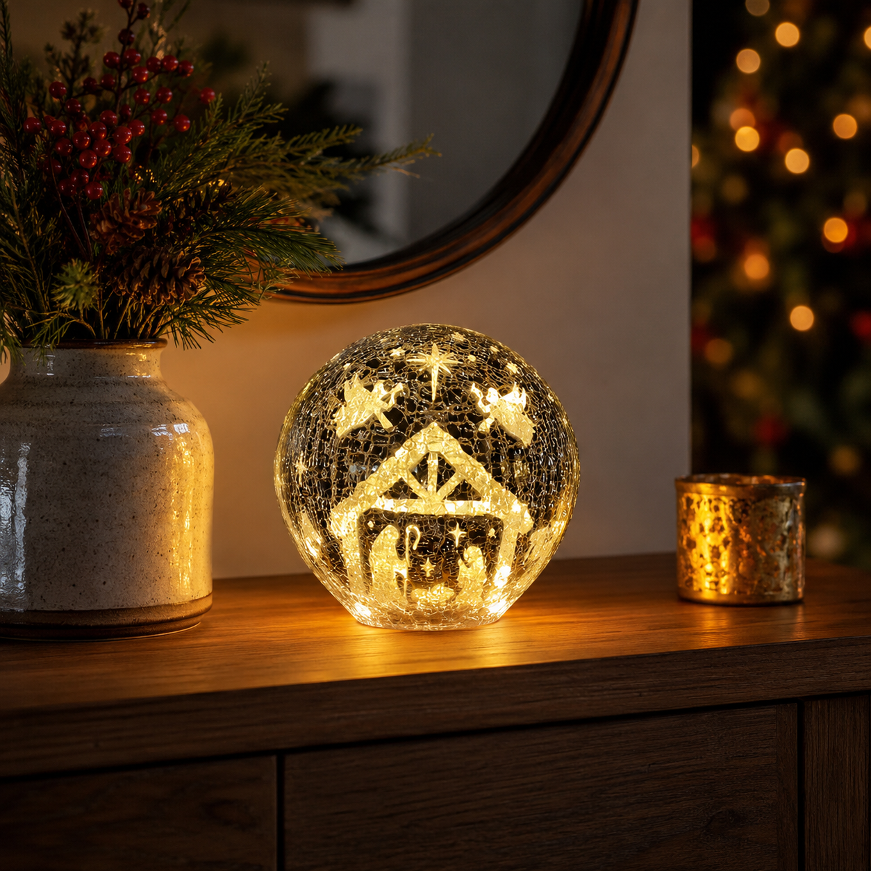 Lighted Crackle Glass Globe