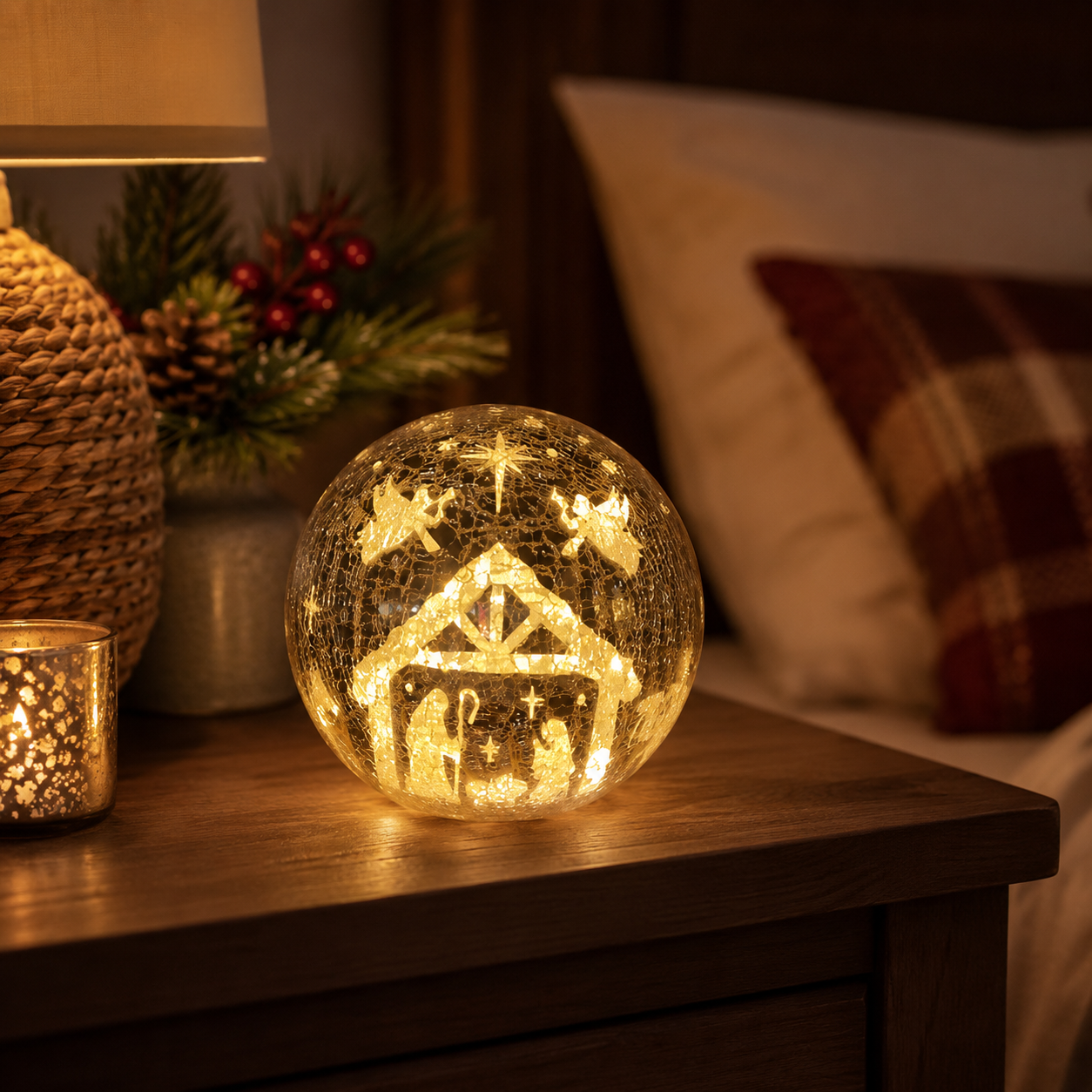 Lighted Crackle Glass Globe