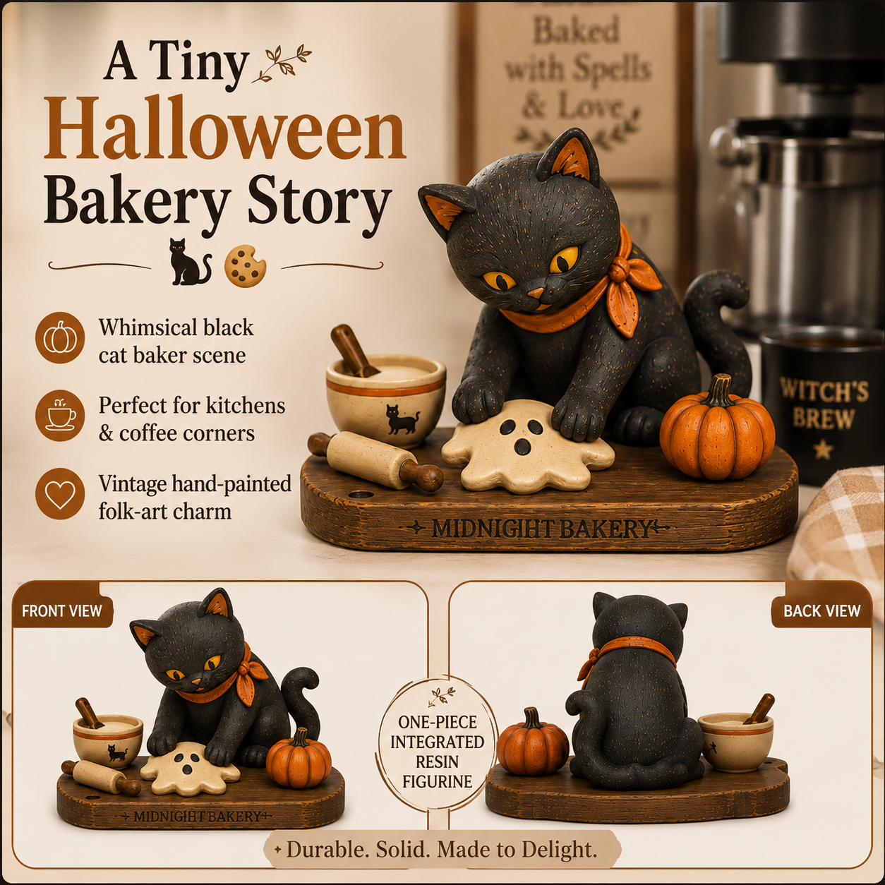 Midnight Bakery Black Cat Ghost Cookie Figurine