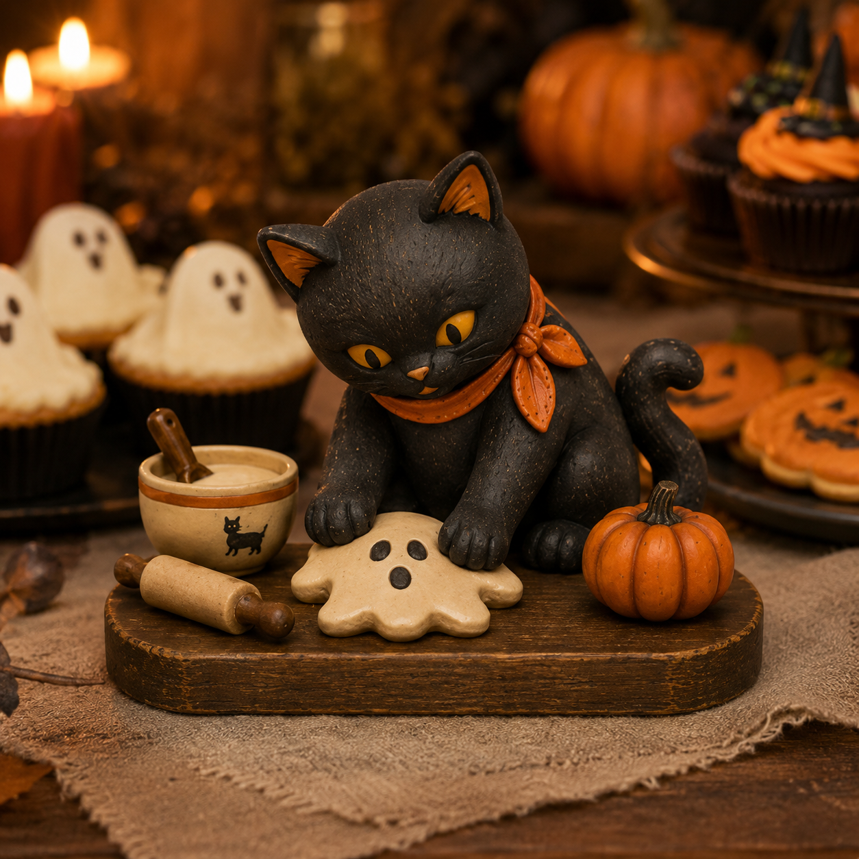 Midnight Bakery Black Cat Ghost Cookie Figurine