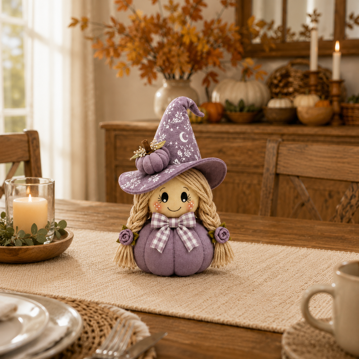 Cozy Witch Pumpkin Plush Decor