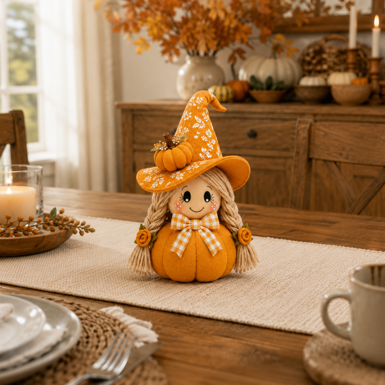 Cozy Witch Pumpkin Plush Decor