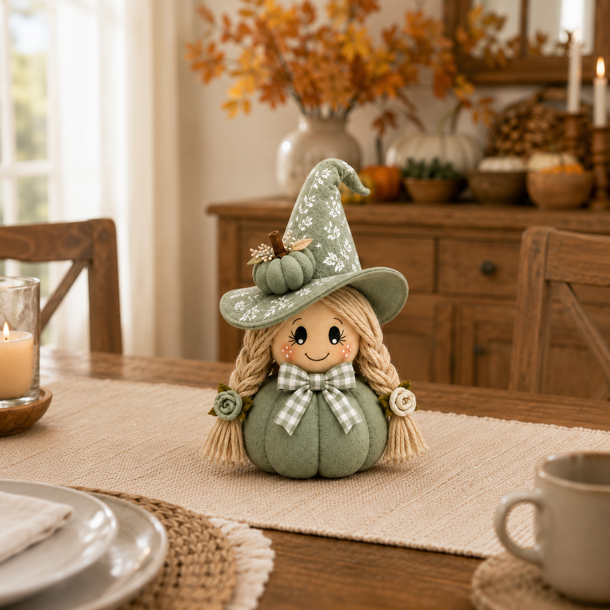 Cozy Witch Pumpkin Plush Decor