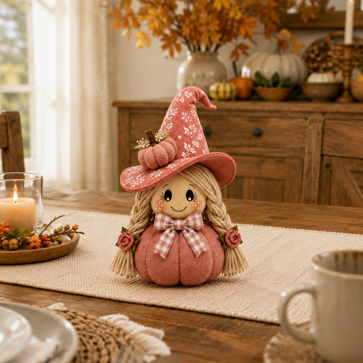 Cozy Witch Pumpkin Plush Decor