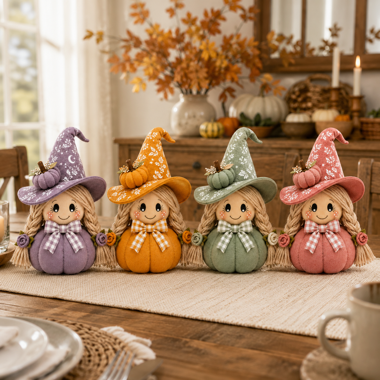 Cozy Witch Pumpkin Plush Decor