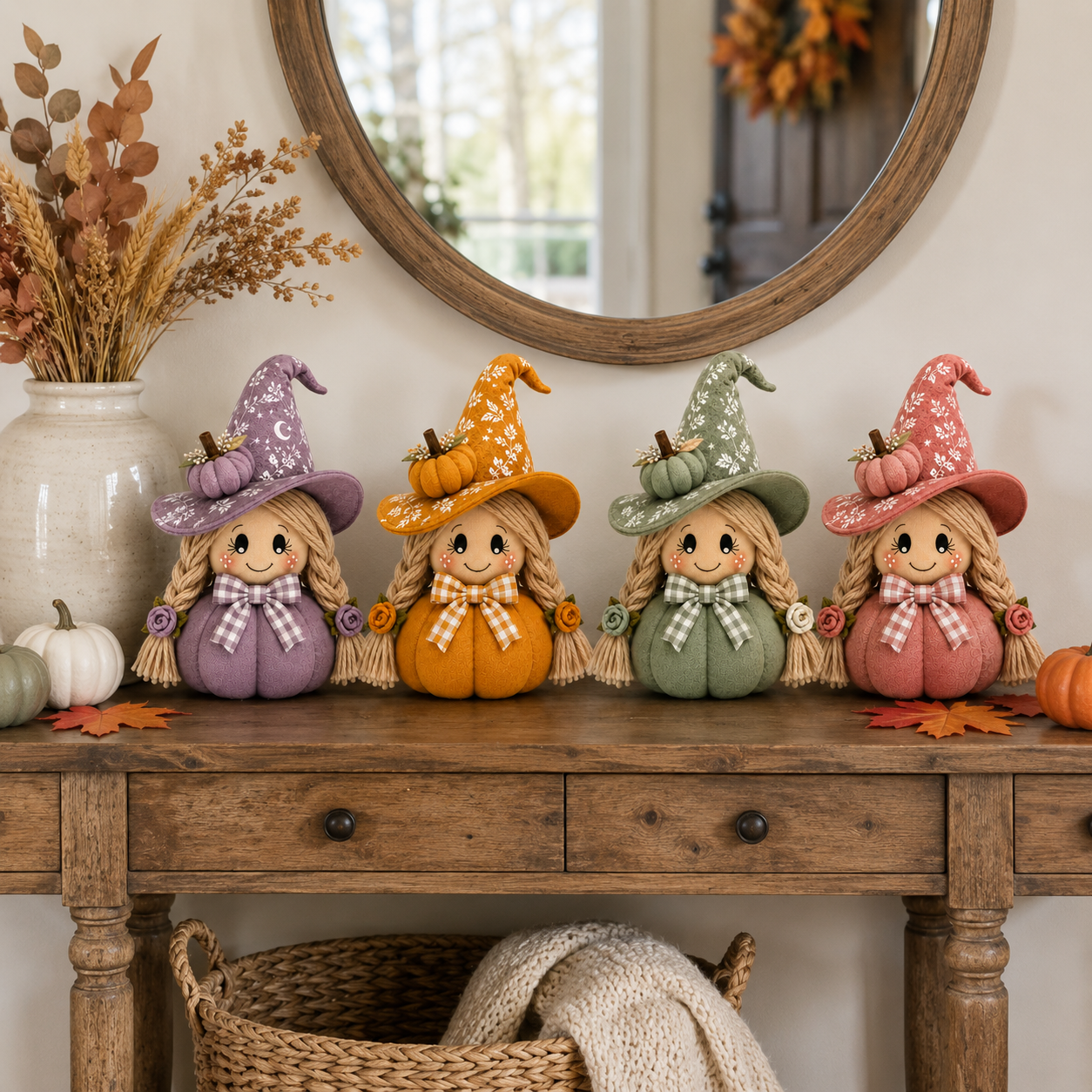 Cozy Witch Pumpkin Plush Decor