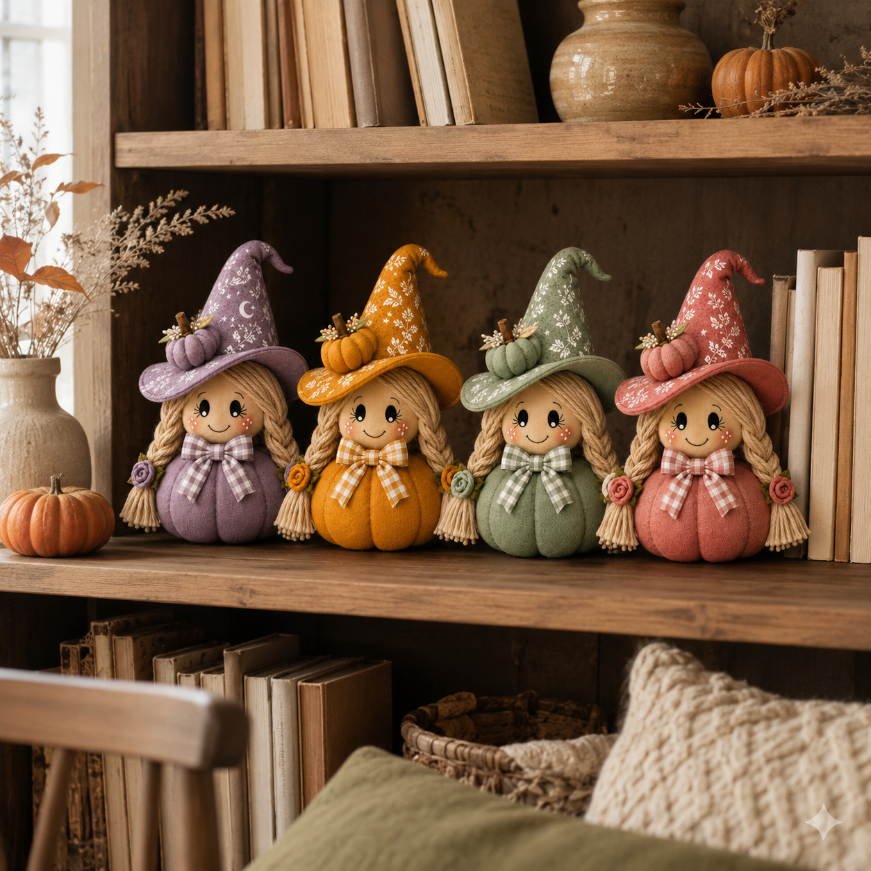 Cozy Witch Pumpkin Plush Decor