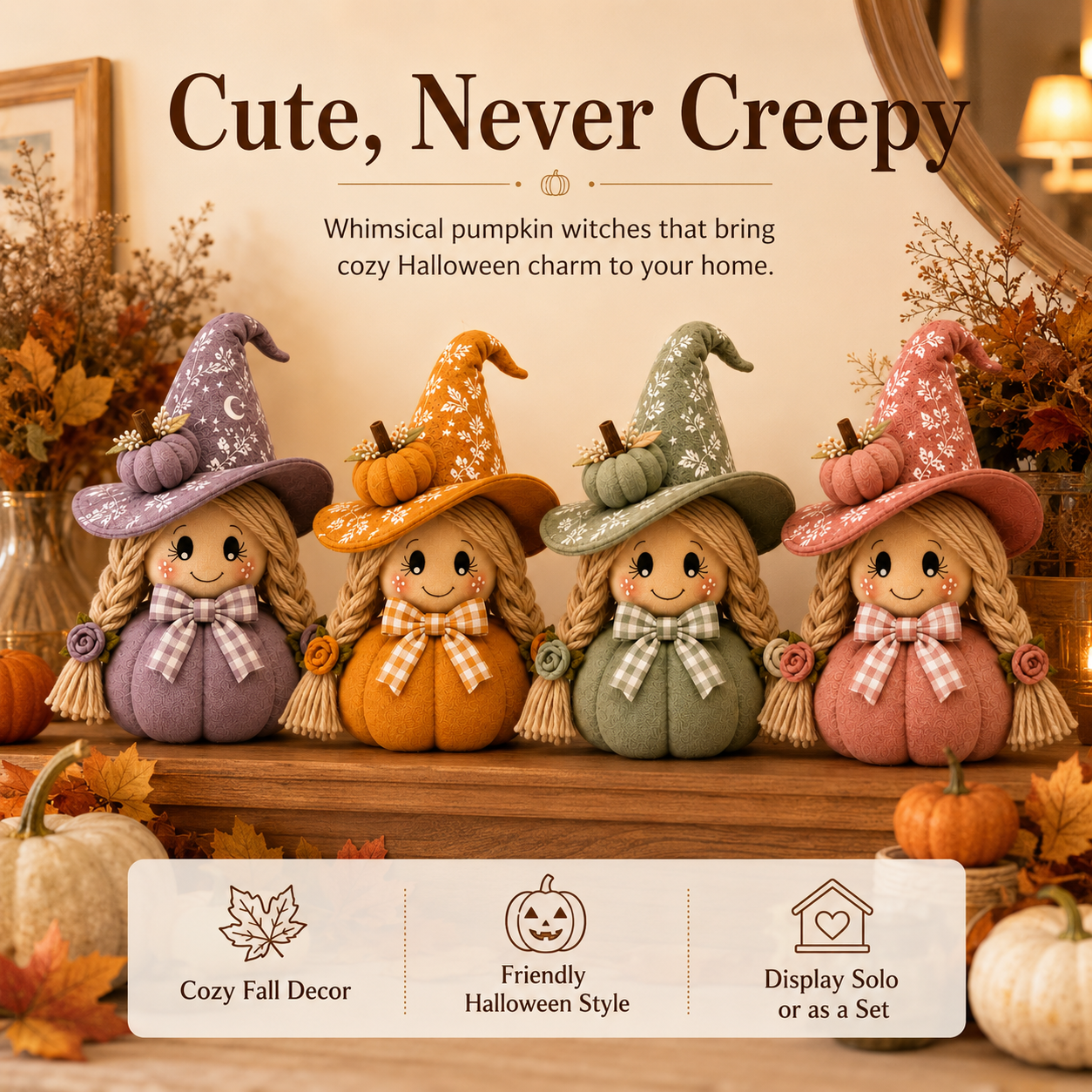 Cozy Witch Pumpkin Plush Decor