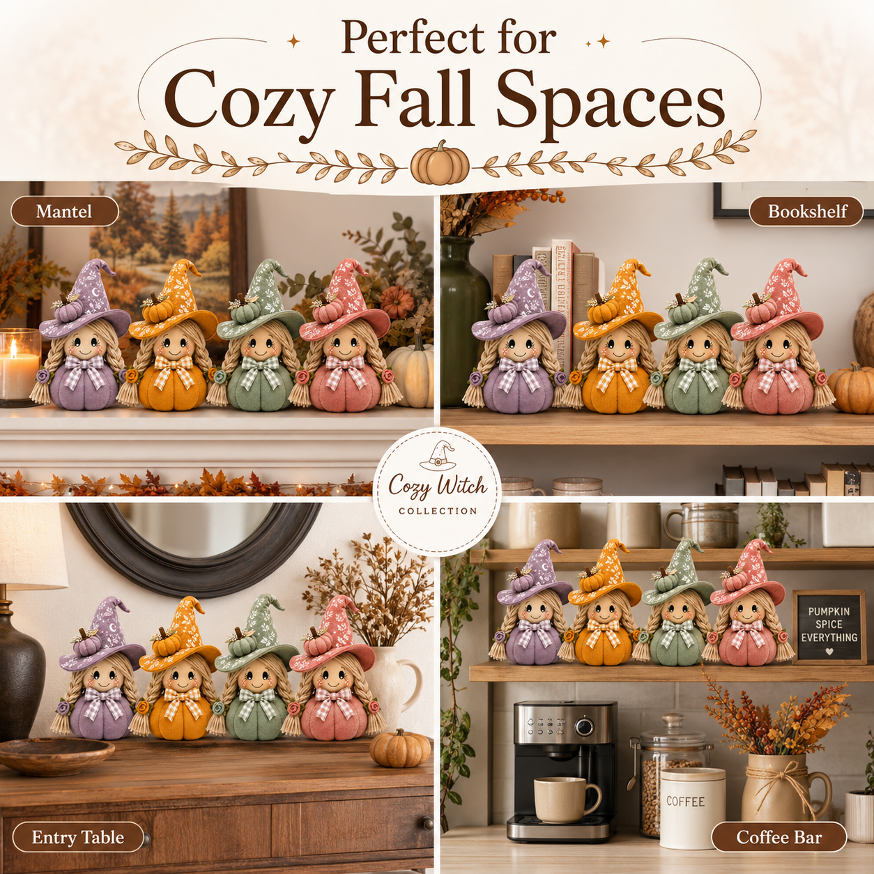 Cozy Witch Pumpkin Plush Decor