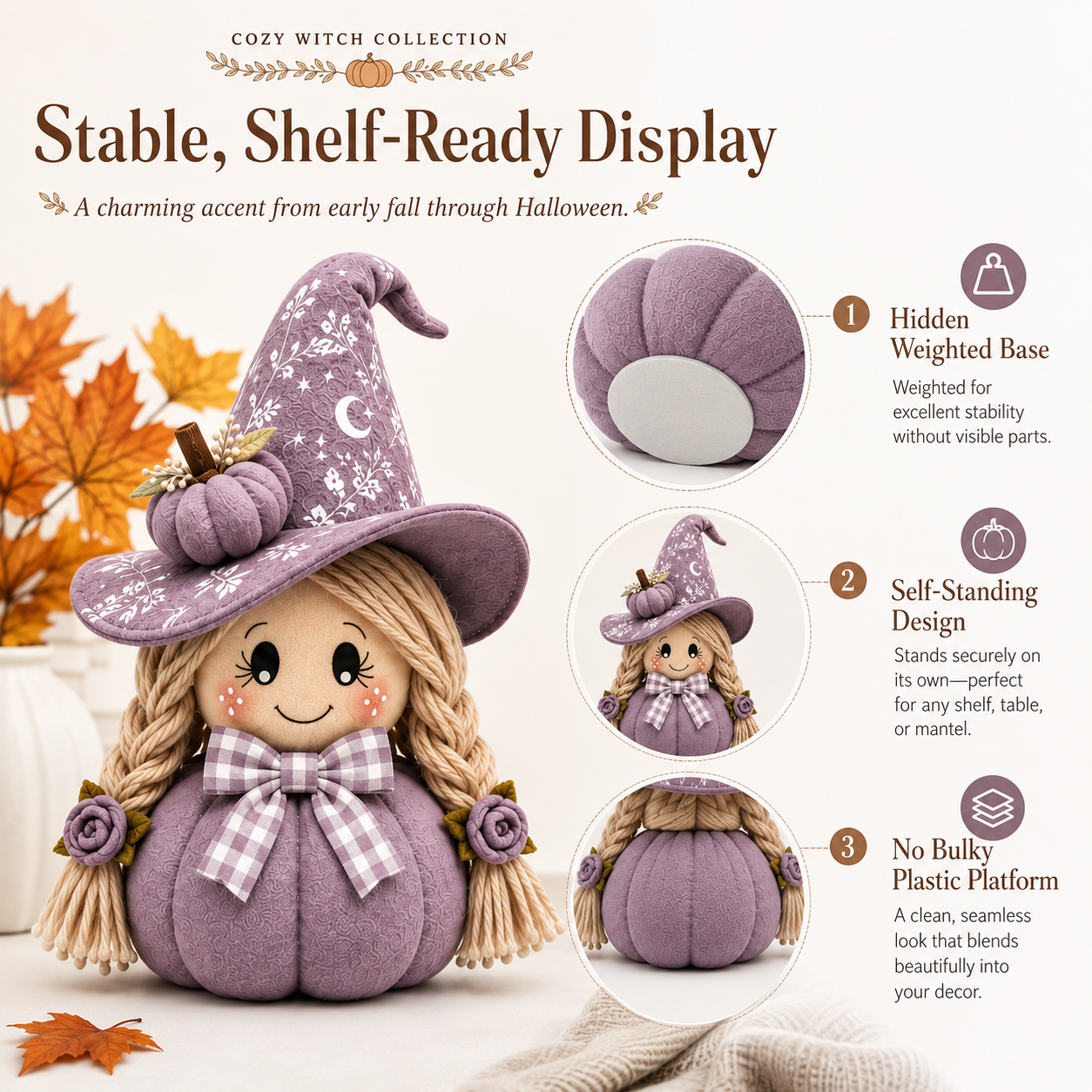 Cozy Witch Pumpkin Plush Decor