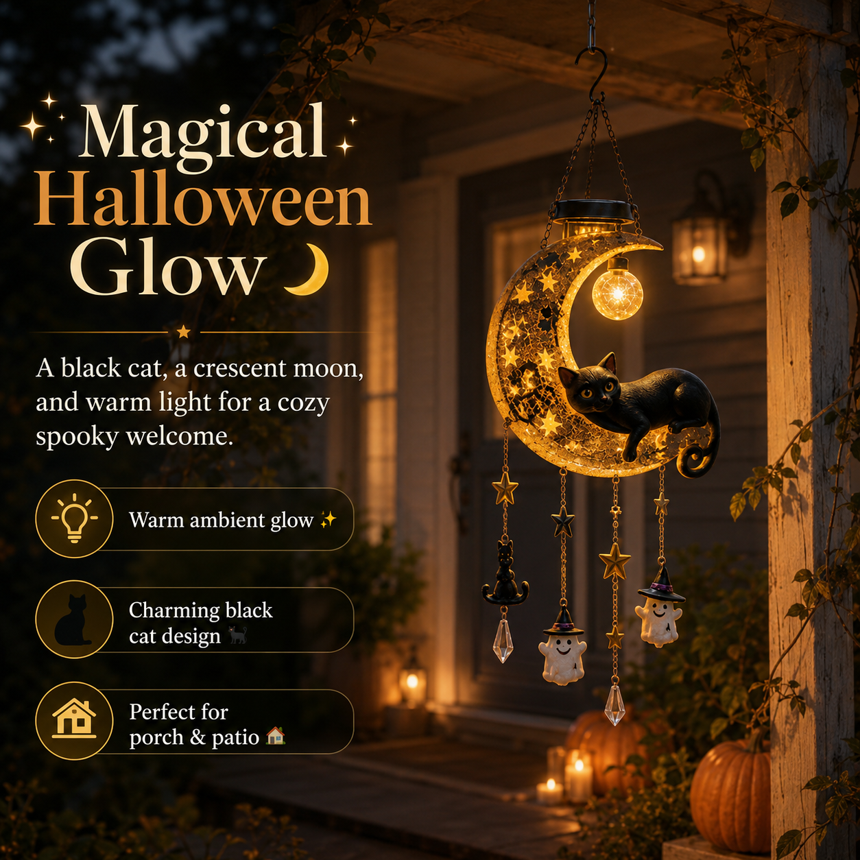 Halloween Moon Cat Hanging Lantern 🌙🐈‍⬛