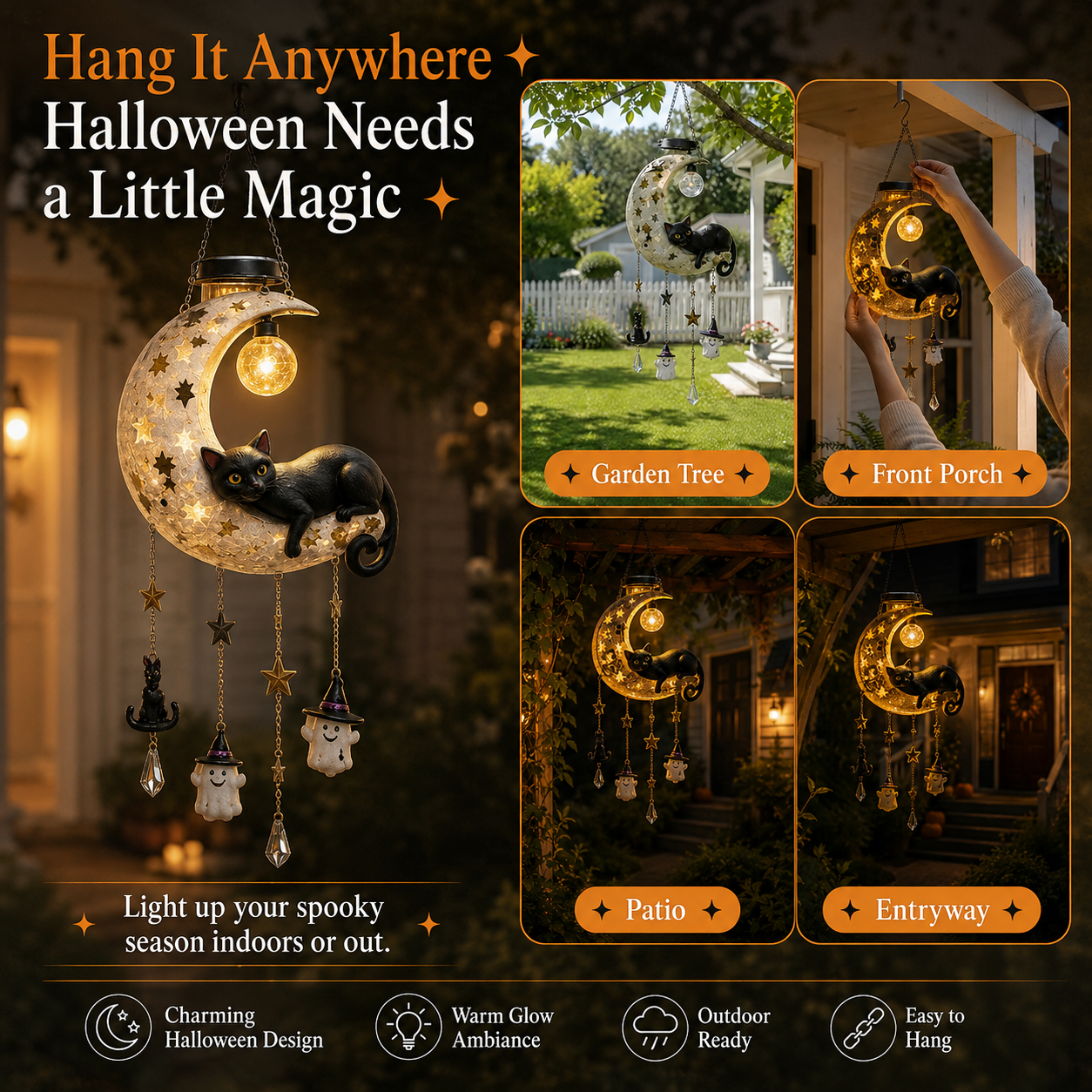 Halloween Moon Cat Hanging Lantern 🌙🐈‍⬛