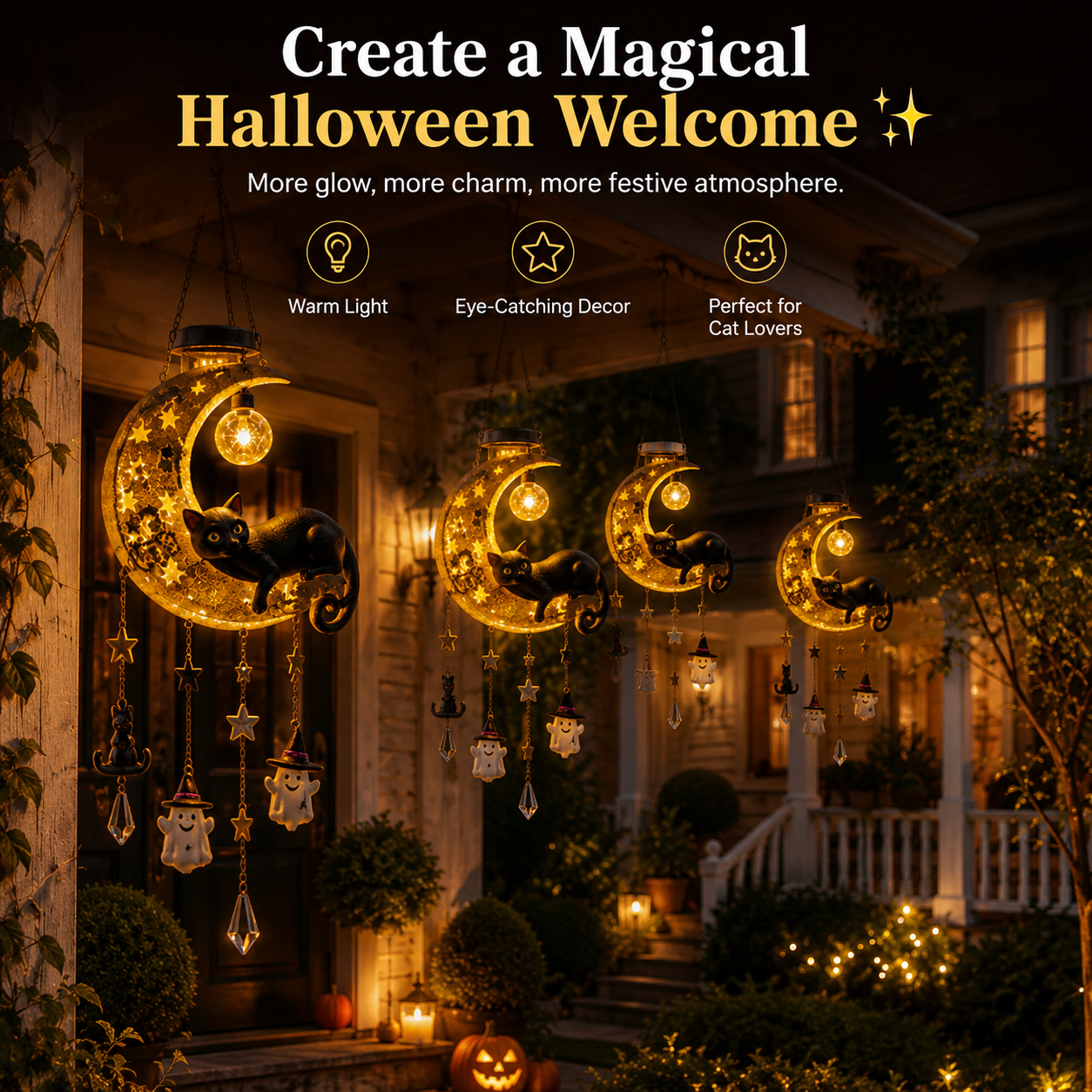 Halloween Moon Cat Hanging Lantern 🌙🐈‍⬛