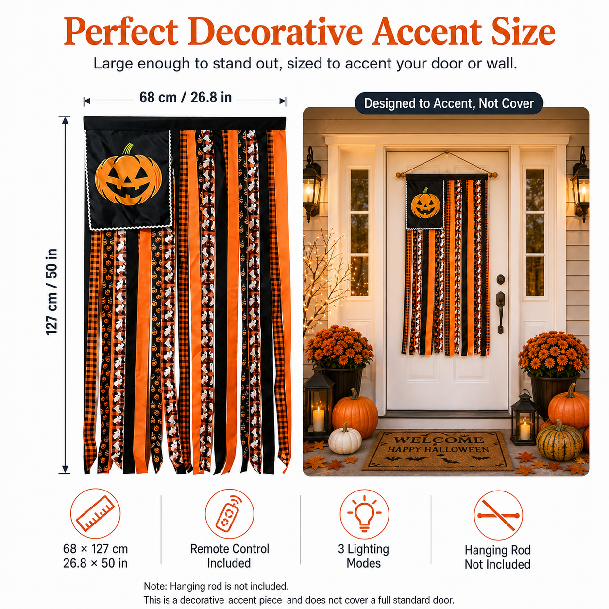 Remote-Controlled Lighted Halloween Pumpkin Ribbon Door Banner 🎃✨