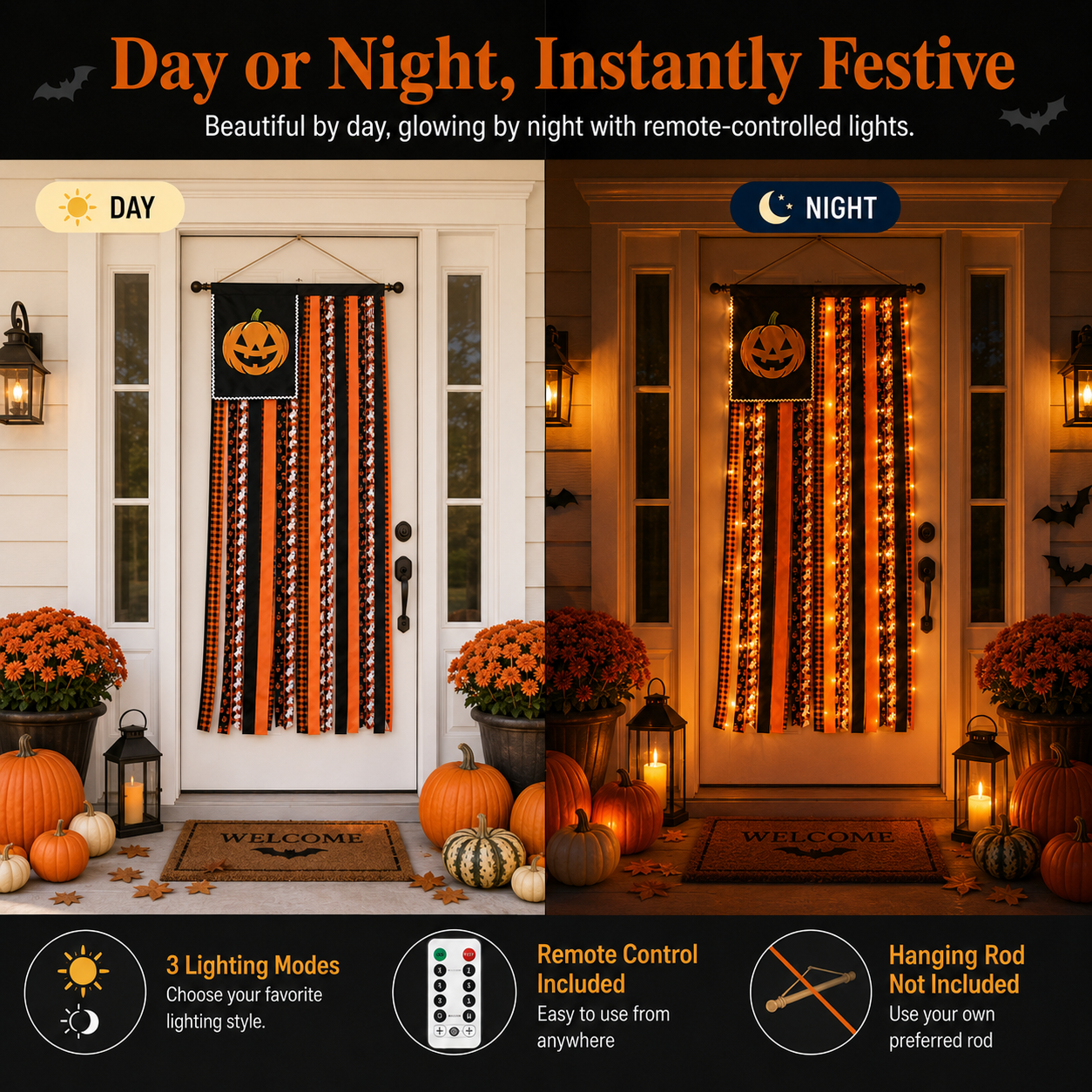 Remote-Controlled Lighted Halloween Pumpkin Ribbon Door Banner 🎃✨