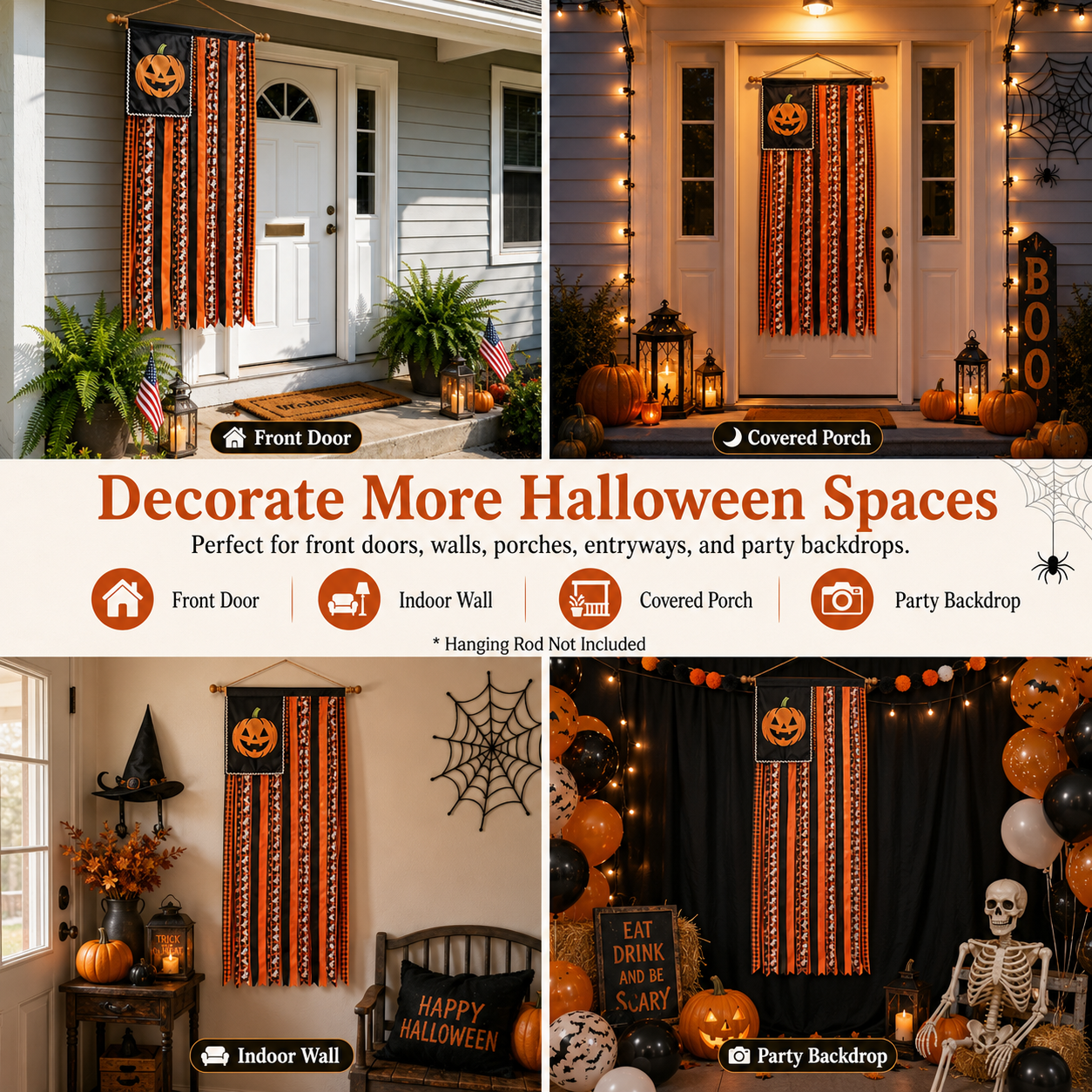Remote-Controlled Lighted Halloween Pumpkin Ribbon Door Banner 🎃✨
