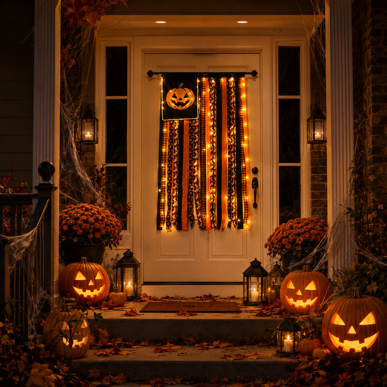 Remote-Controlled Lighted Halloween Pumpkin Ribbon Door Banner 🎃✨