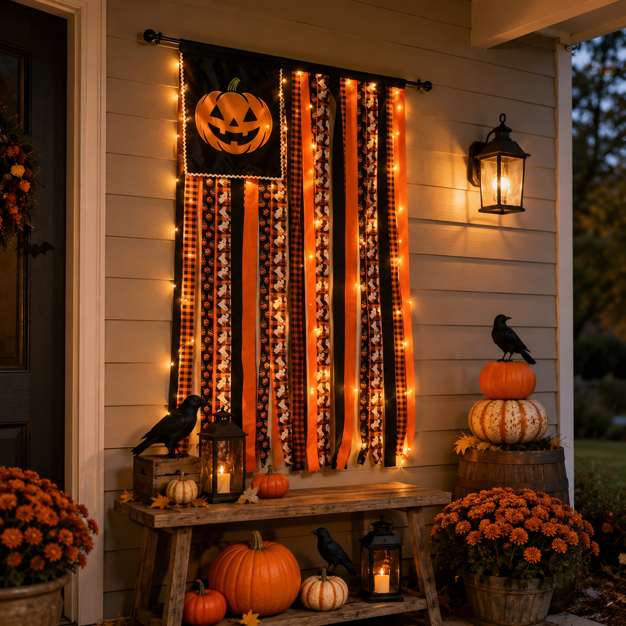Remote-Controlled Lighted Halloween Pumpkin Ribbon Door Banner 🎃✨