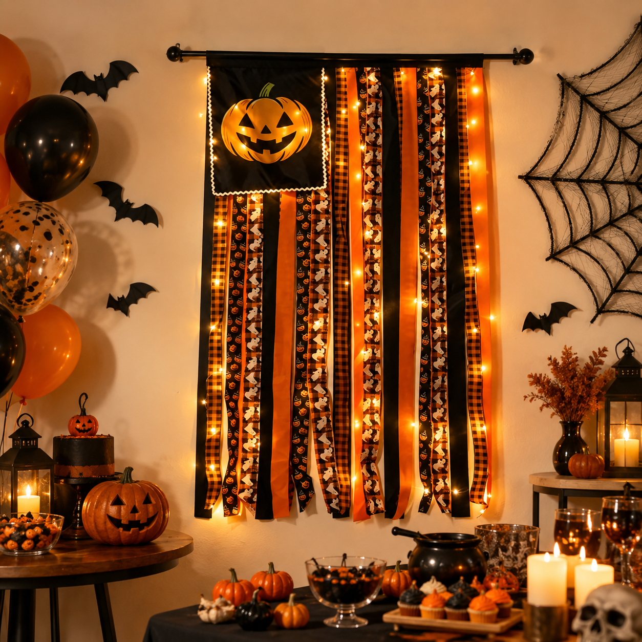 Remote-Controlled Lighted Halloween Pumpkin Ribbon Door Banner 🎃✨