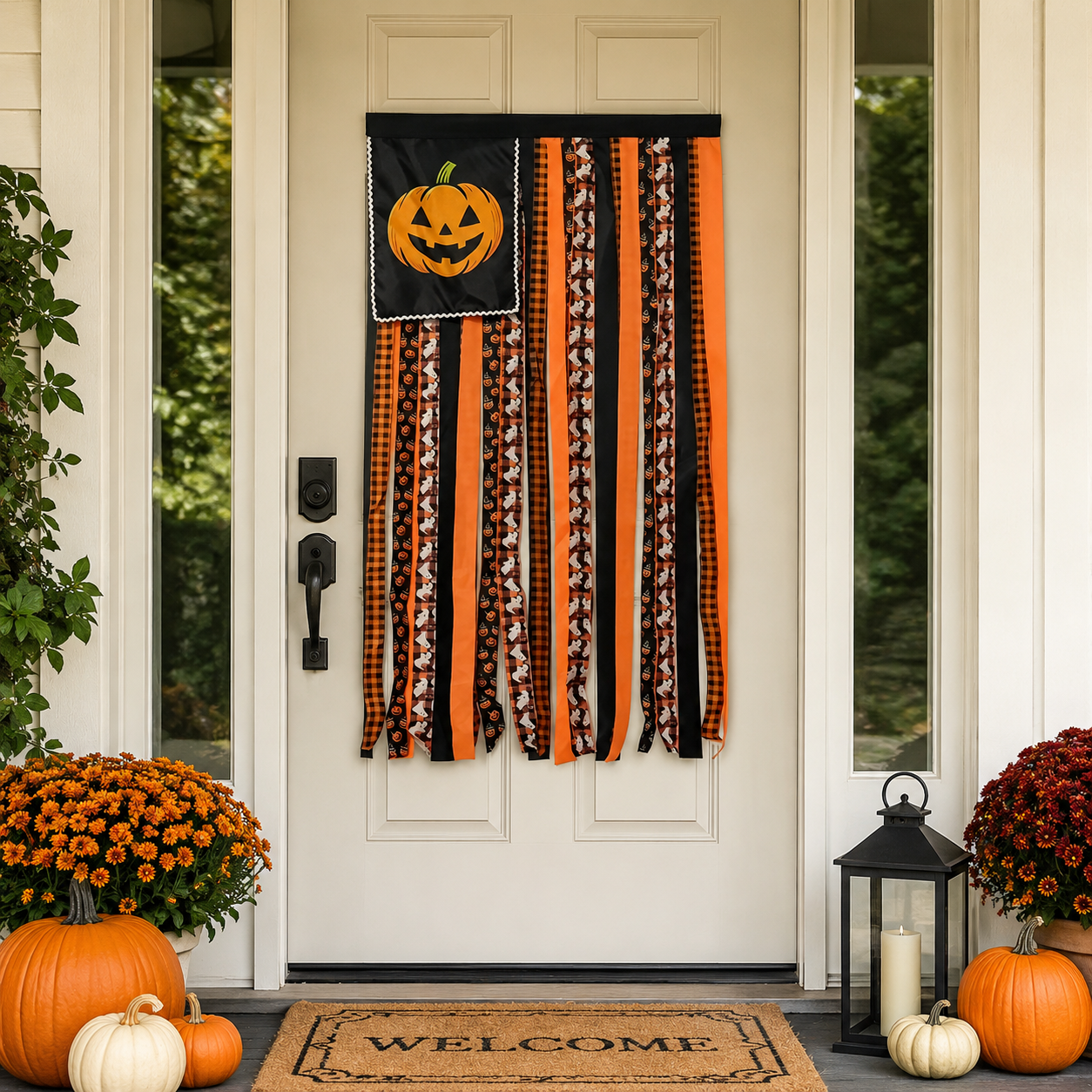 Remote-Controlled Lighted Halloween Pumpkin Ribbon Door Banner 🎃✨