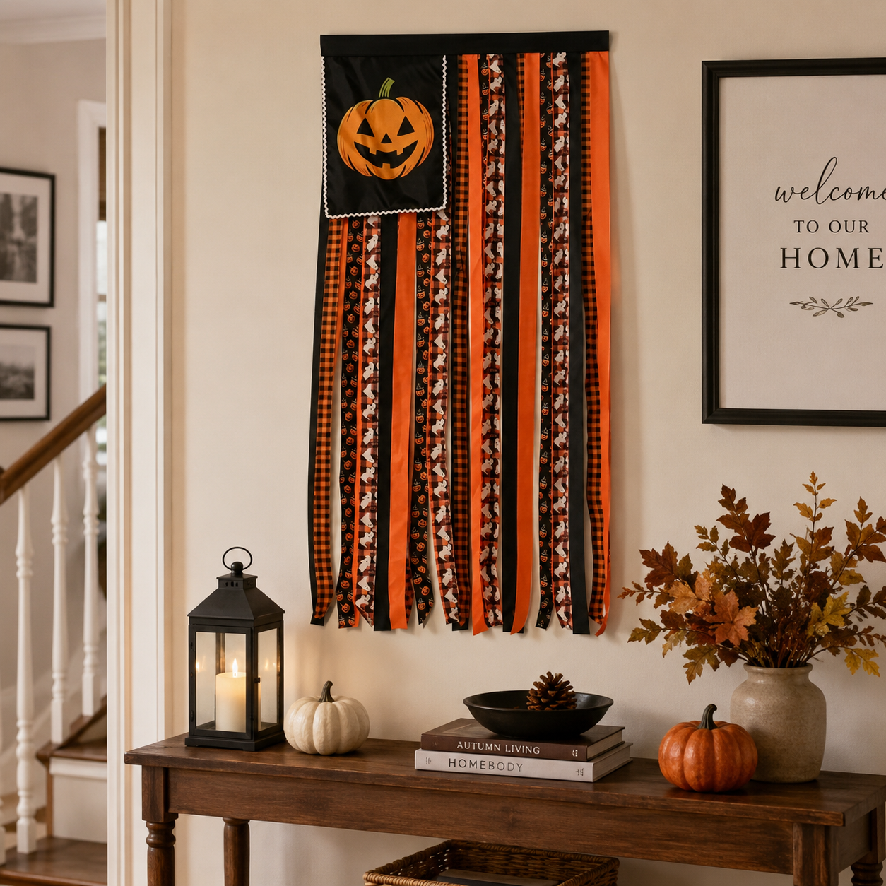 Remote-Controlled Lighted Halloween Pumpkin Ribbon Door Banner 🎃✨