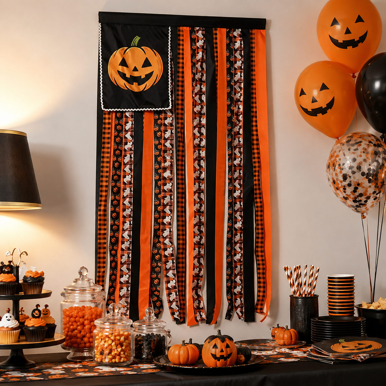 Remote-Controlled Lighted Halloween Pumpkin Ribbon Door Banner 🎃✨