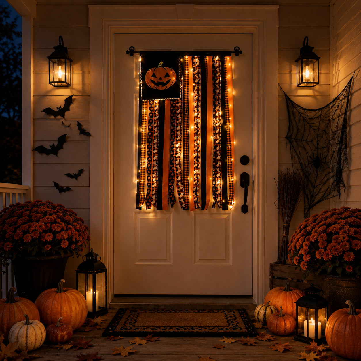Remote-Controlled Lighted Halloween Pumpkin Ribbon Door Banner 🎃✨