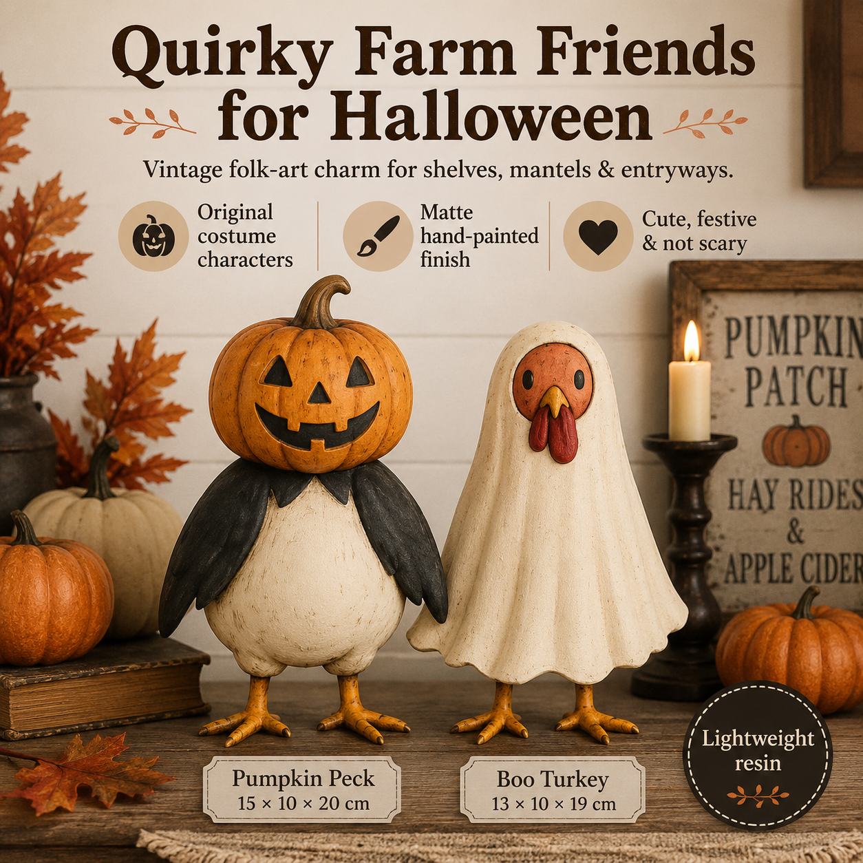 Vintage Halloween Farm Friends Figurine Set