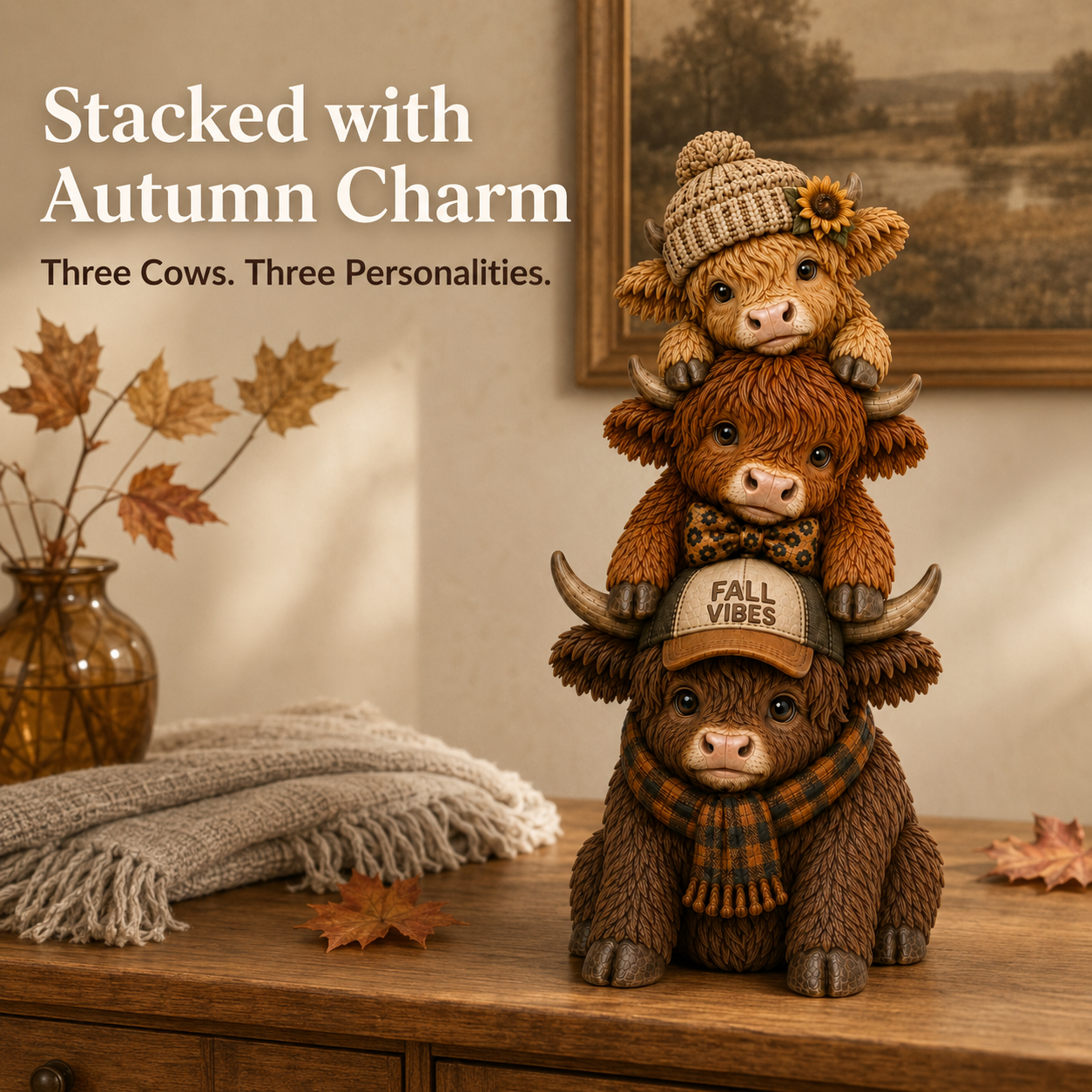 Fall Vibes Highland Cow Stack Figurine🐮