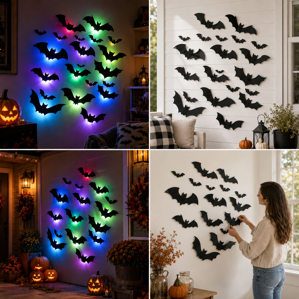24 PCS 3D Black Bat Wall Decorations with Colorful LED Glow Bases🦇