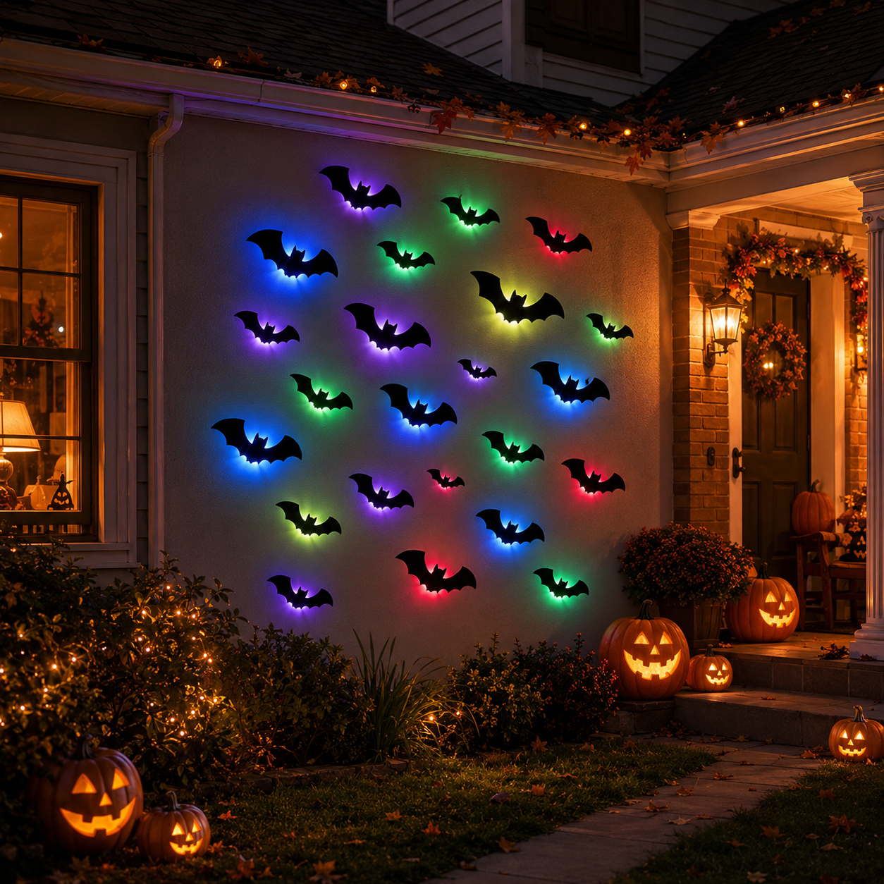 24 PCS 3D Black Bat Wall Decorations with Colorful LED Glow Bases🦇
