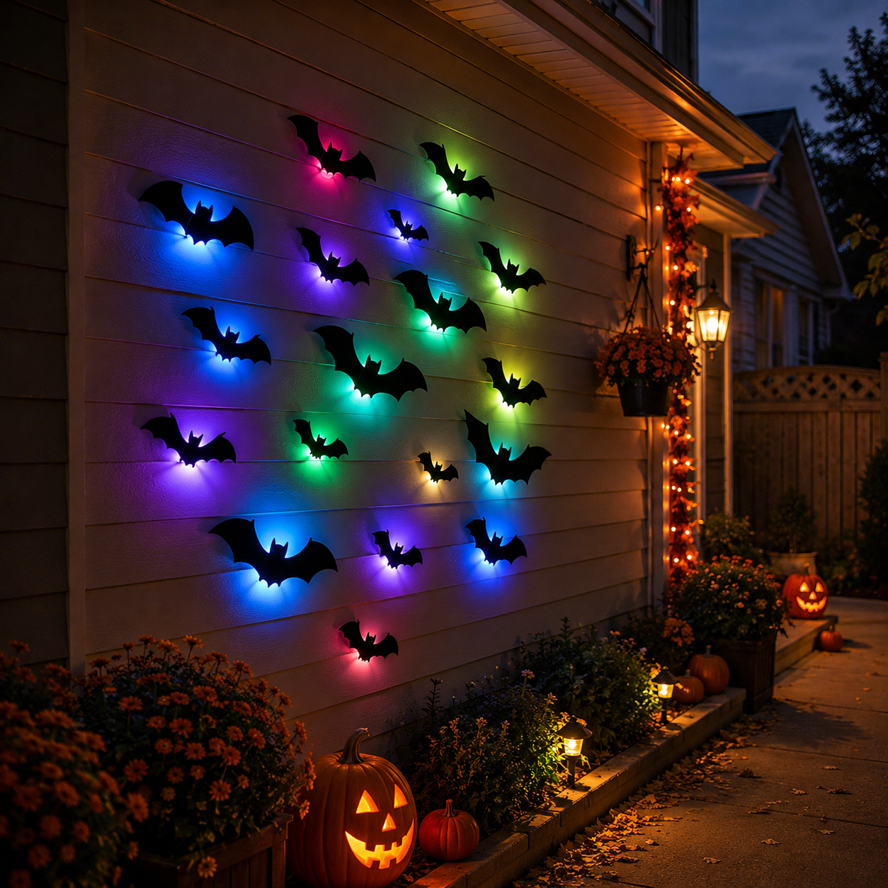 24 PCS 3D Black Bat Wall Decorations with Colorful LED Glow Bases🦇