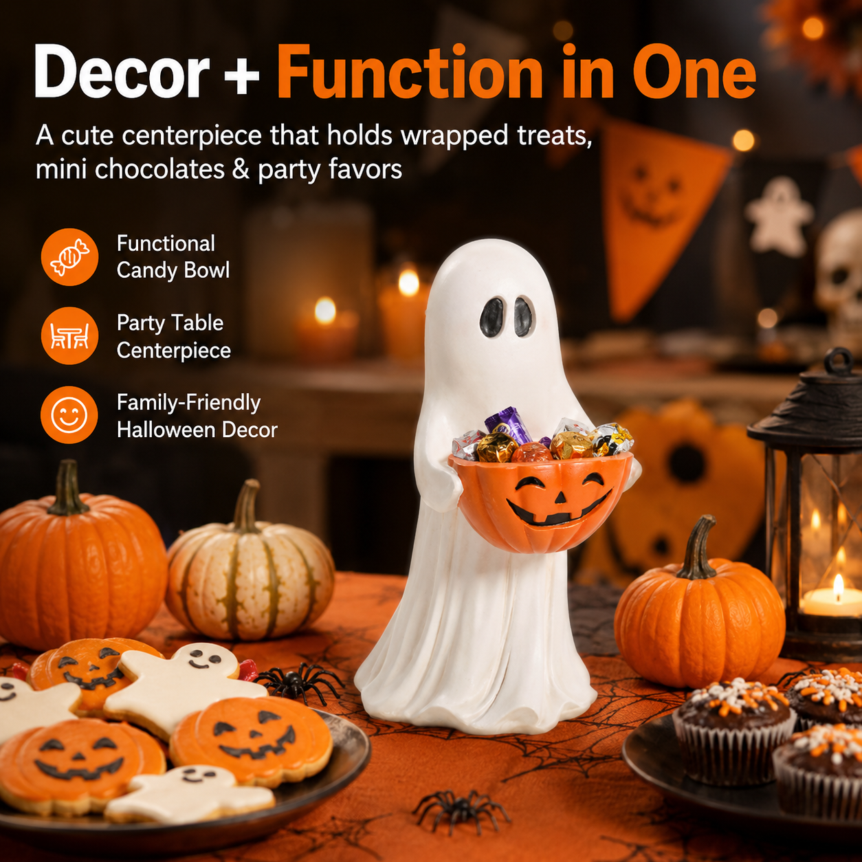 Ghost Pumpkin Candy Bowl Decor 👻🎃