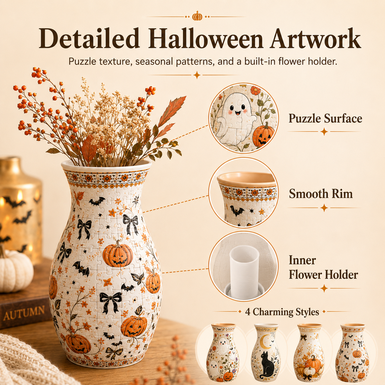 Halloween 3D Vase Puzzle Decor 🎃