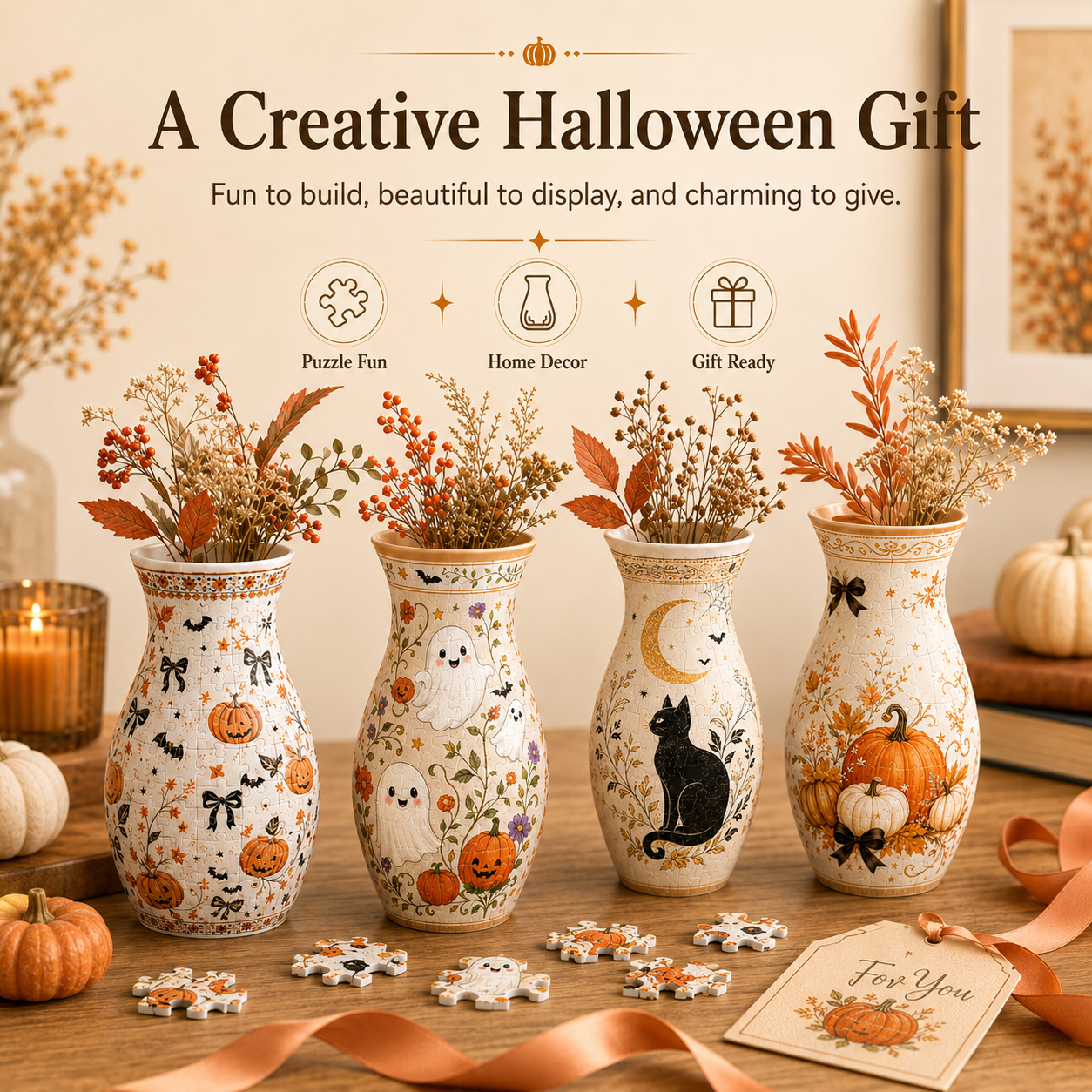 Halloween 3D Vase Puzzle Decor 🎃