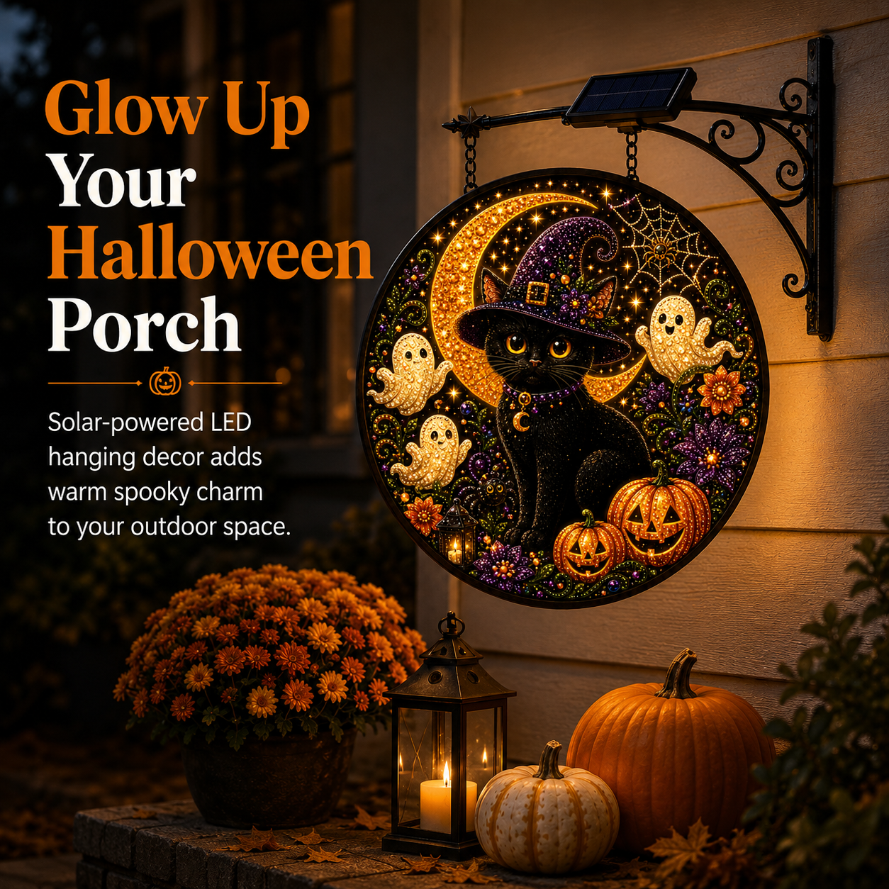 Solar Lighted Halloween Cat Hanging Decor