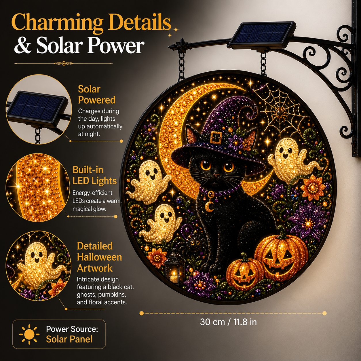 Solar Lighted Halloween Cat Hanging Decor