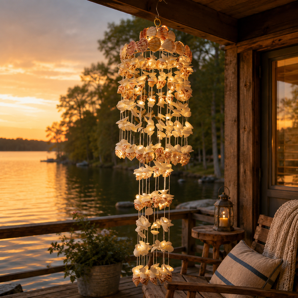 Lighted Seashell Wind Chime Decor