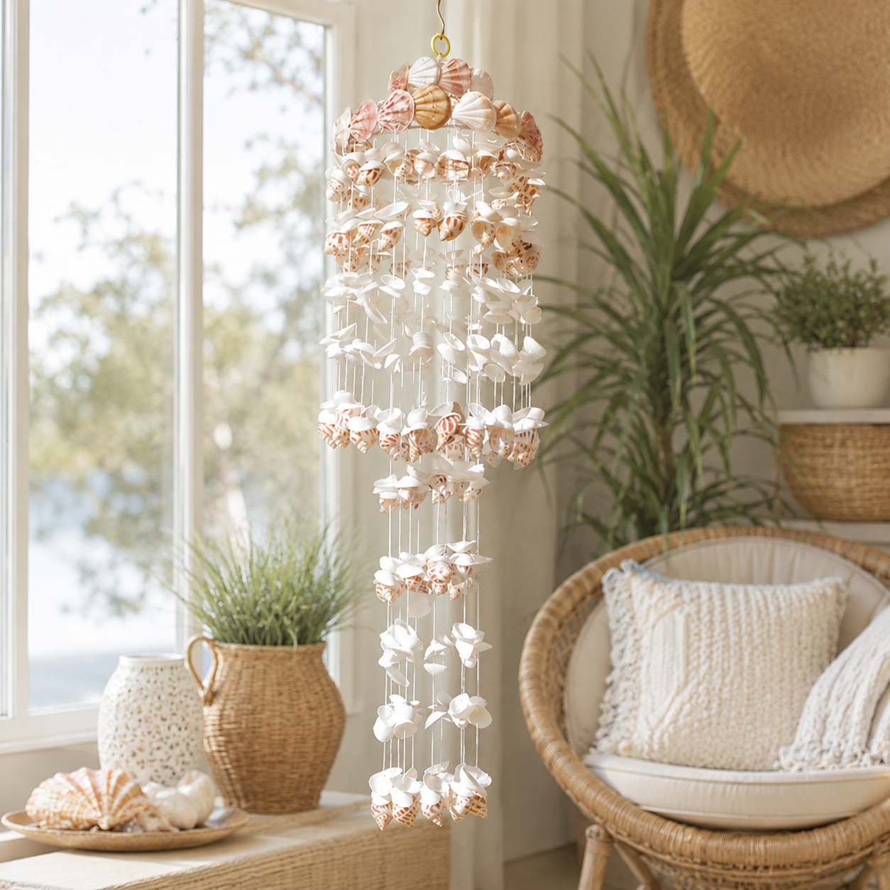 Lighted Seashell Wind Chime Decor
