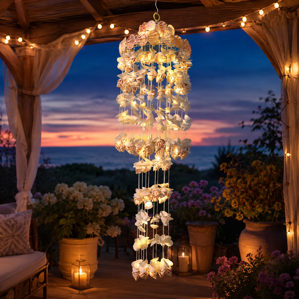 Lighted Seashell Wind Chime Decor