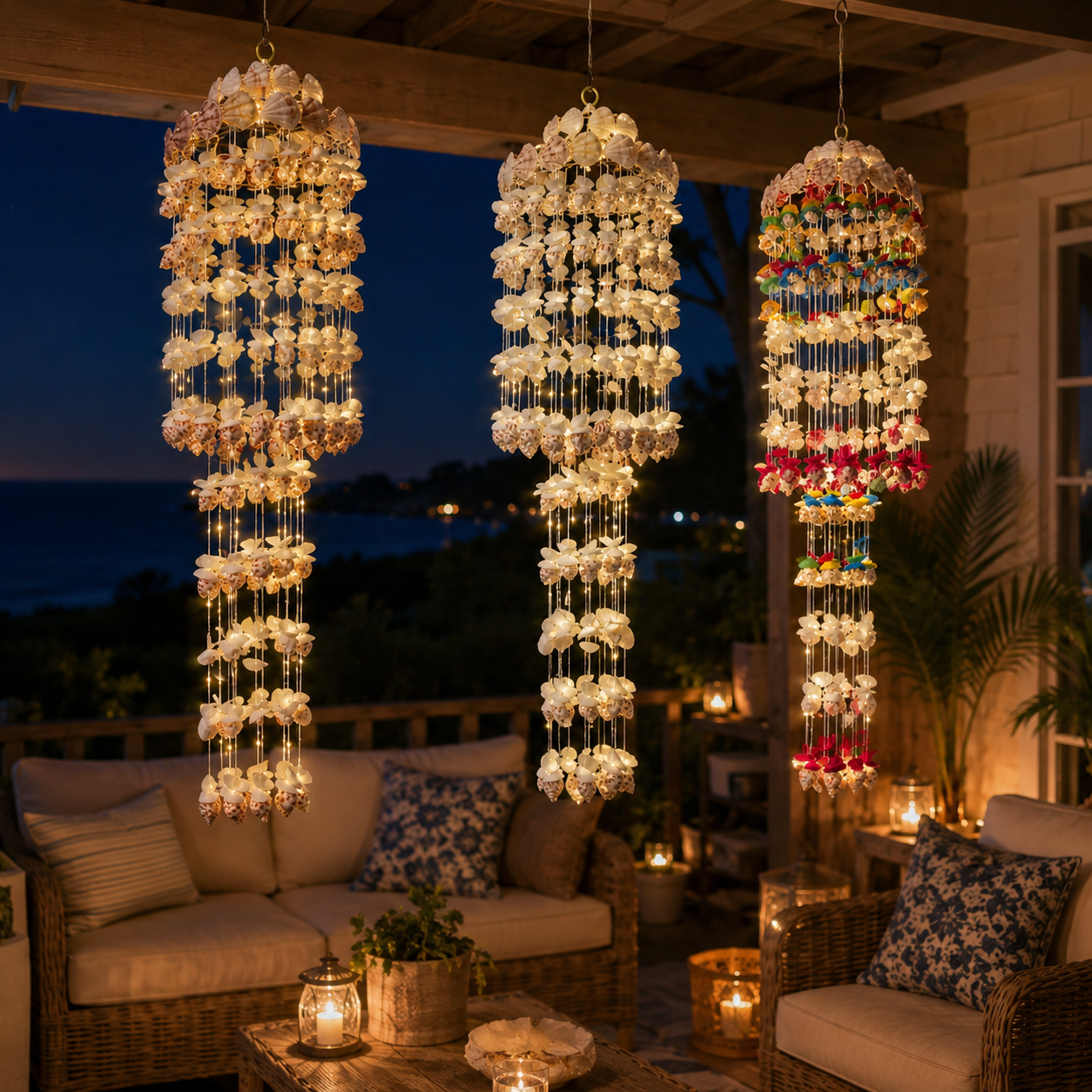 Lighted Seashell Wind Chime Decor