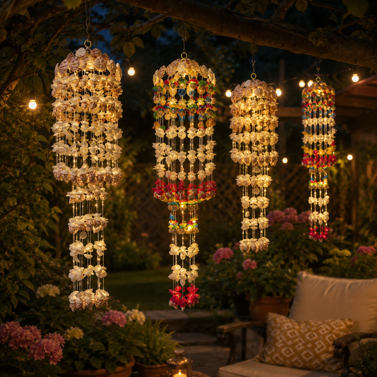Lighted Seashell Wind Chime Decor