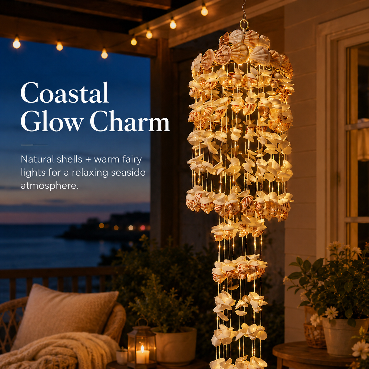 Lighted Seashell Wind Chime Decor