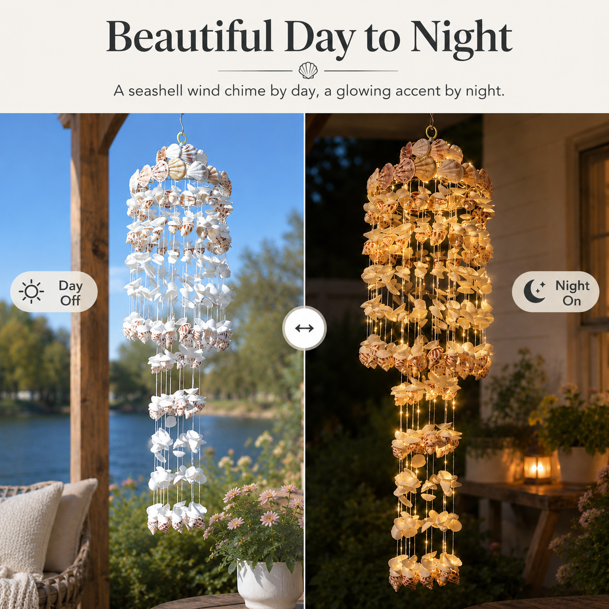 Lighted Seashell Wind Chime Decor