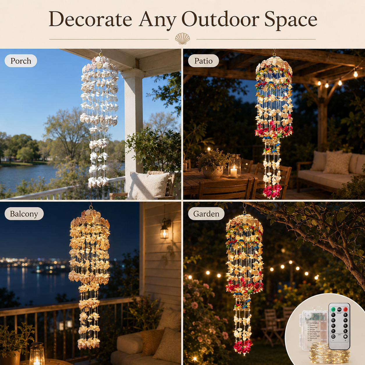 Lighted Seashell Wind Chime Decor