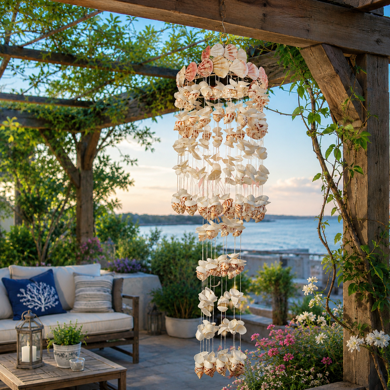 Lighted Seashell Wind Chime Decor